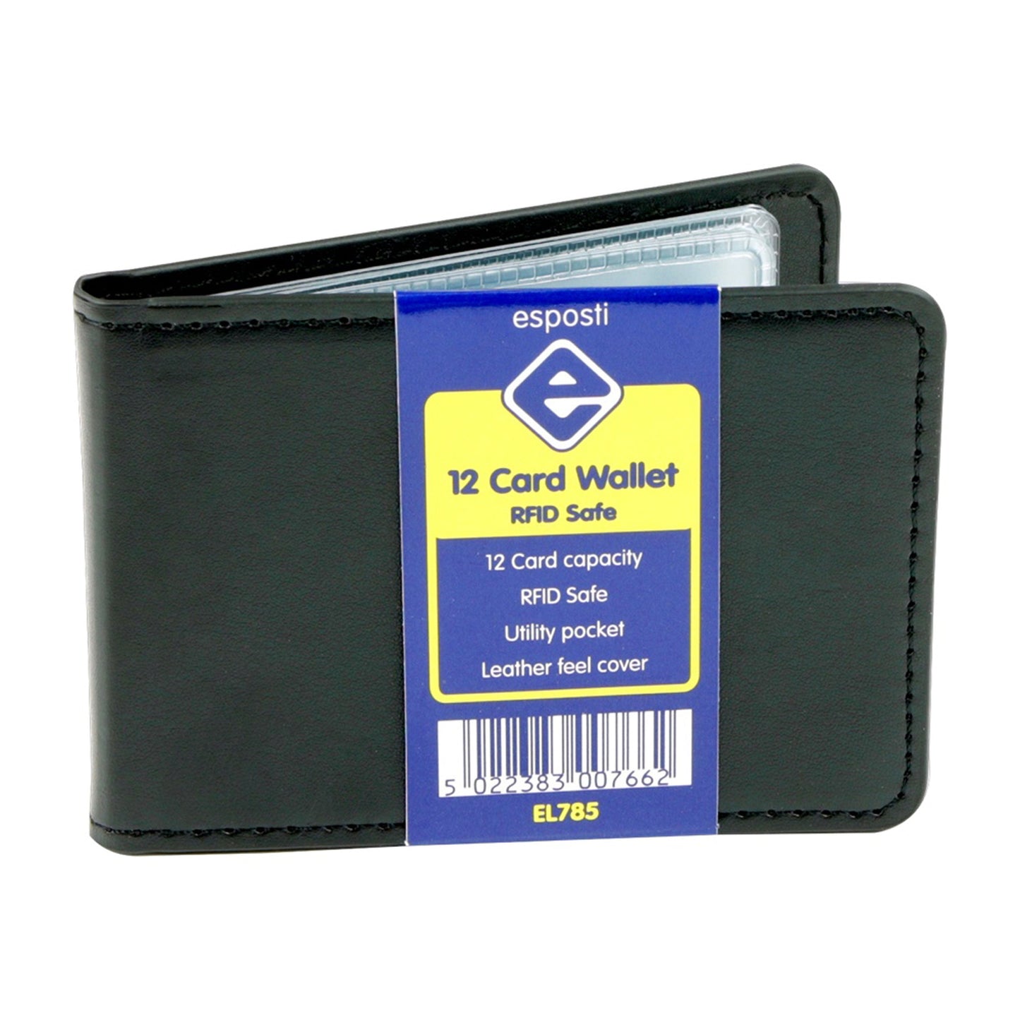 Portafoglio in similpelle PU nero con protezione RFID per 12 carte - EL785