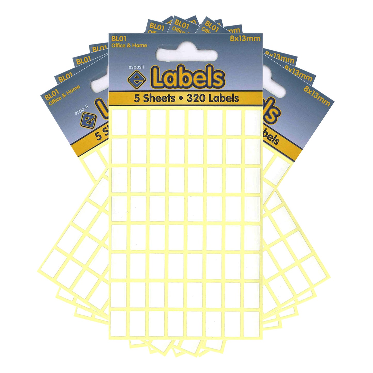 Esposti All Purpose Multi Use Sticky Labels - Self Adhesive - White - 8x13mm - 10 Packs Containing 3200 Stickers