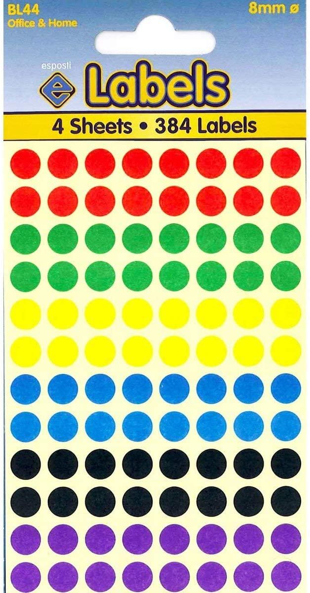 Assorted Coloured Dots 8mm Stickers - BL44