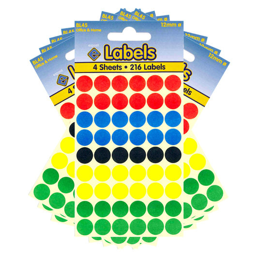 Assorted Coloured Dots 12mm Stickers - BL45