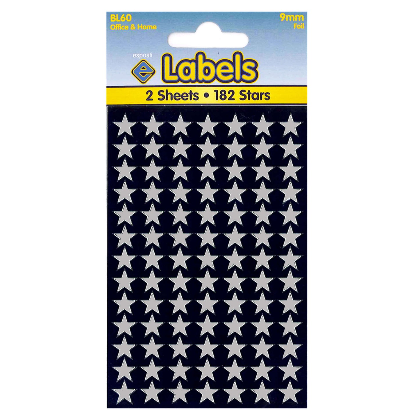 Foil Silver Stars 9mm Stickers - BL60