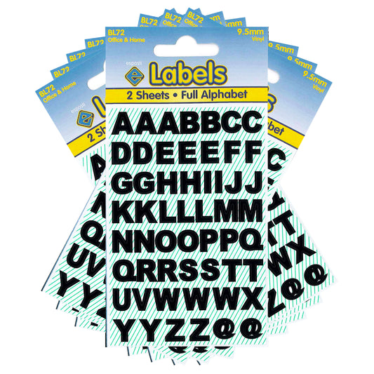 Small Letters Black 9.5mm Stickers - BL72
