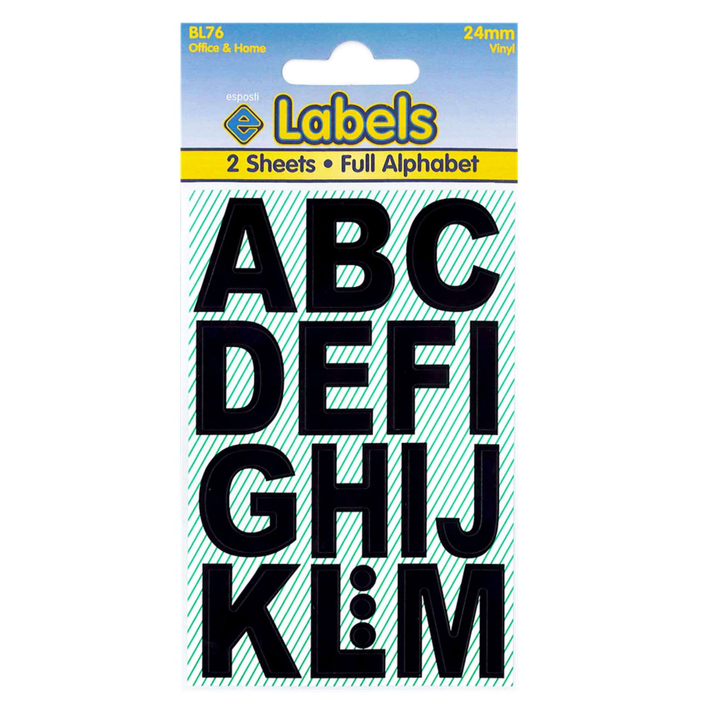 Large Letters Black 24mm Stickers - BL76