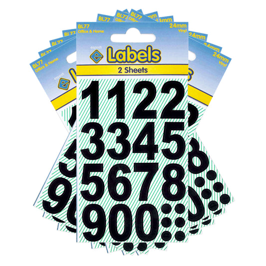 Large Black Numbers 24mm Stickers - BL77