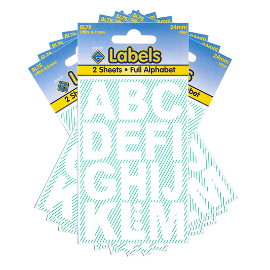 Large White Letters 24mm Stickers - BL78