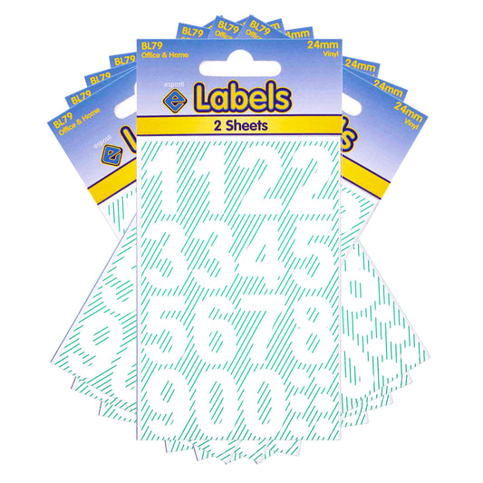 Large White Numbers 24mm Stickers - BL79