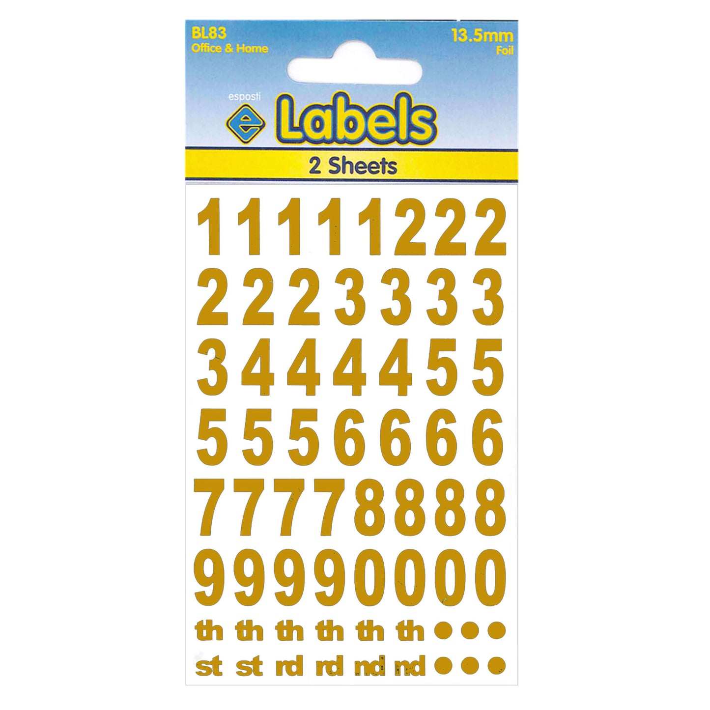 Foil Gold Numbers  13.5mm Stickers - BL83