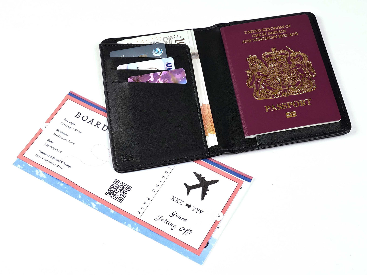 Passport & Card Holder Gold Crest Black RFID - EL116