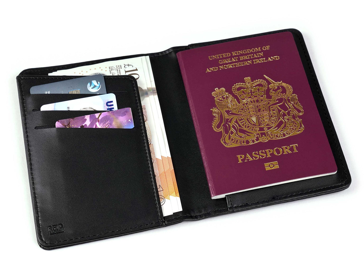 Passport & Card Holder Gold Crest Black RFID - EL116
