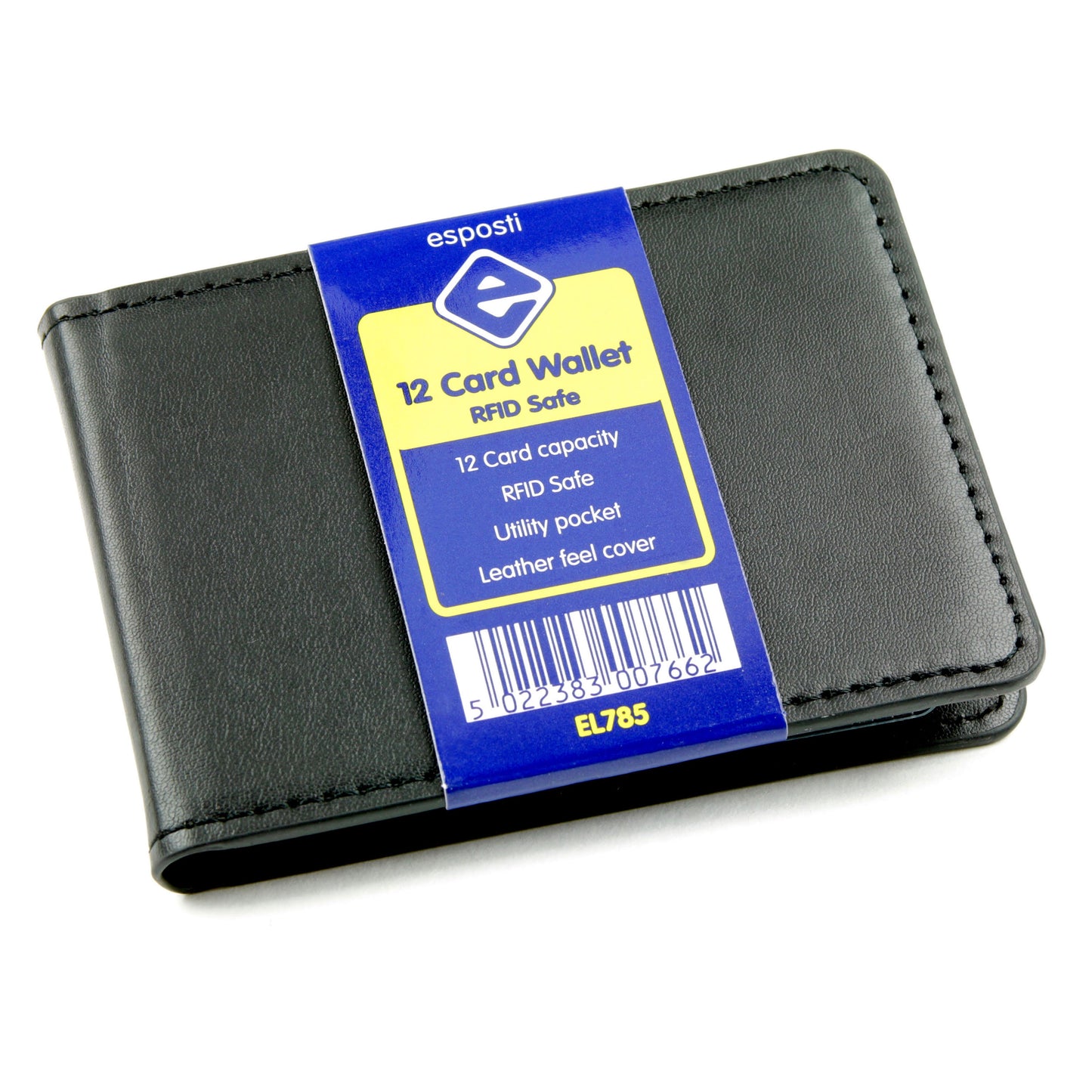 RFID-Protected Black PU Faux Leather Wallet for 12 Cards - EL785