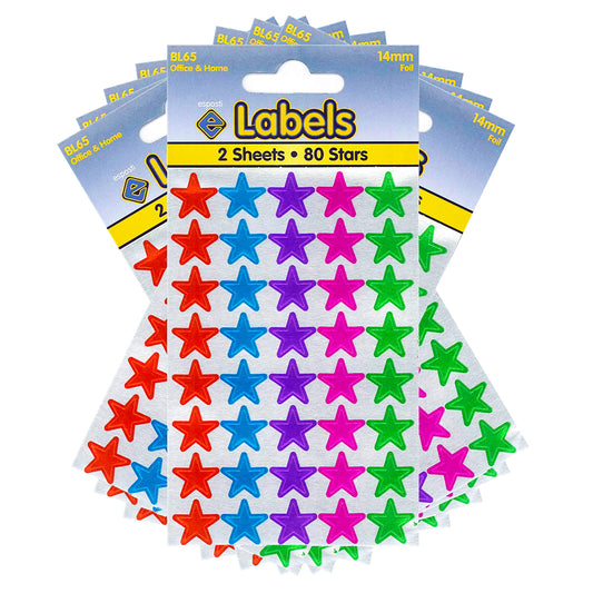 Esposti 14mm Stars Stickers - Self Adhesive - Assorted Colours - 10 Packs Containing 800 Labels