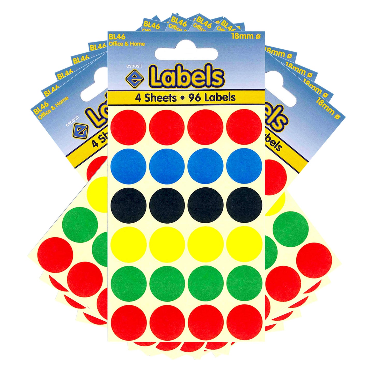 Esposti 18mm Small Colour Coding Dot Stickers - Self Adhesive - Assorted Colours - 10 Packs Containing 960 Labels