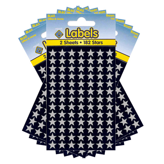 Esposti 9mm Stars Stickers - Self Adhesive - Silver Foil - 10 Packs Containing 1820 Labels