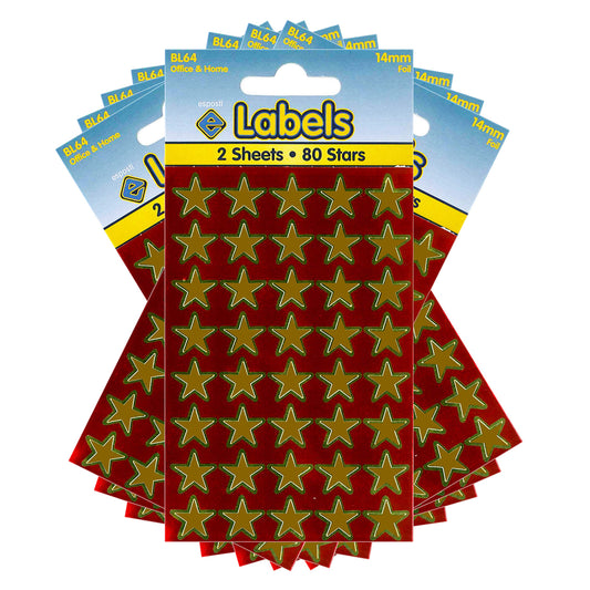 Esposti 14mm Stars Stickers - Self Adhesive - Gold Foil - 10 Packs Containing 800 Labels