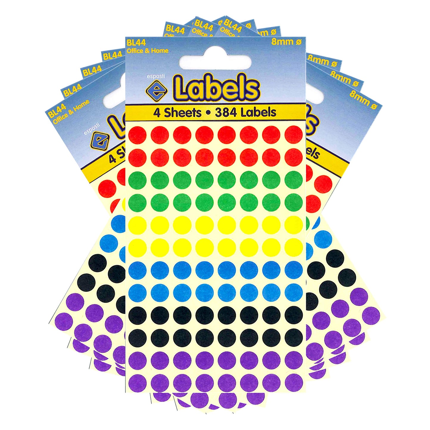 Esposti 8mm Small Colour Coding Dot Stickers - Self Adhesive - Assorted Colours - 10 Packs Containing 3840 Labels