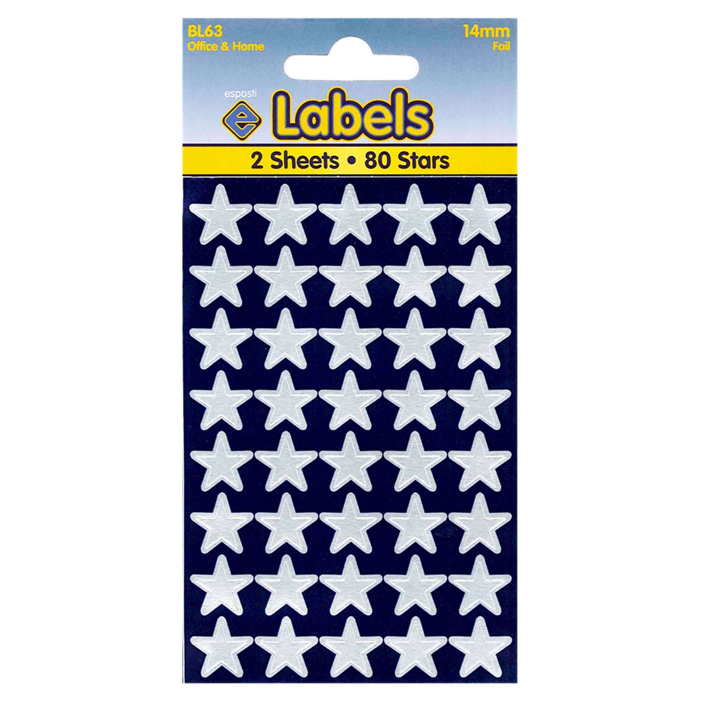 Foil Silver Stars 14mm Stickers - BL63