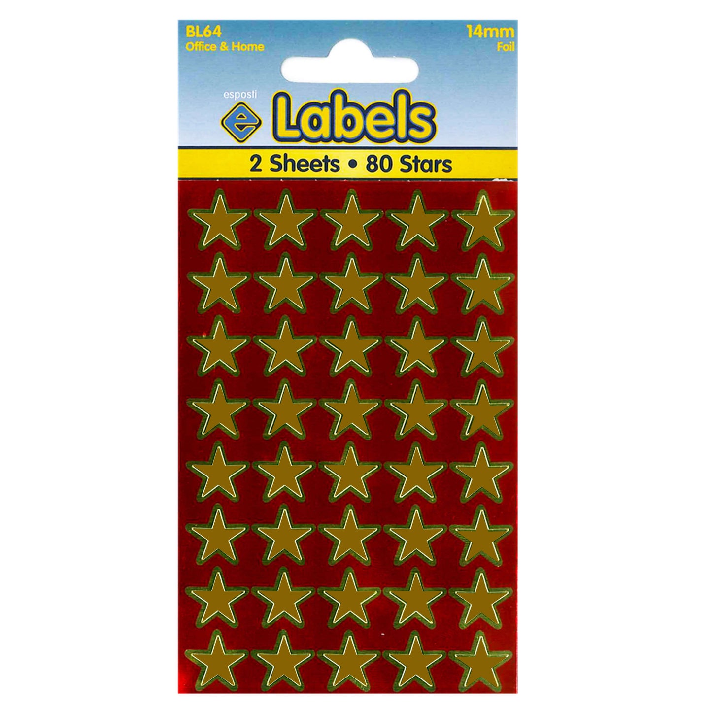 Foil Gold Stars 14mm Stickers - BL64