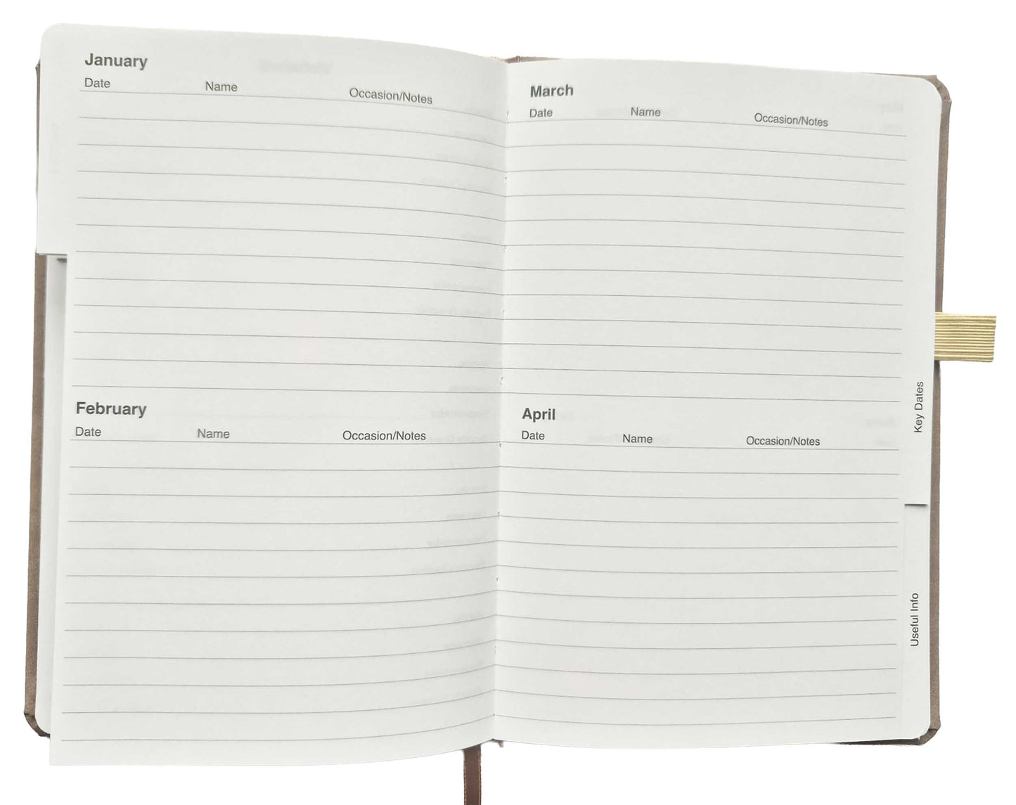 Esposti Address & Everyday Essentials Book A-Z Address Book with Website Password Records, Key Dates & Useful Information Sections, Faux Leather Cover, Elastic Closure, Pen Loop, 144 Pages, Taupe