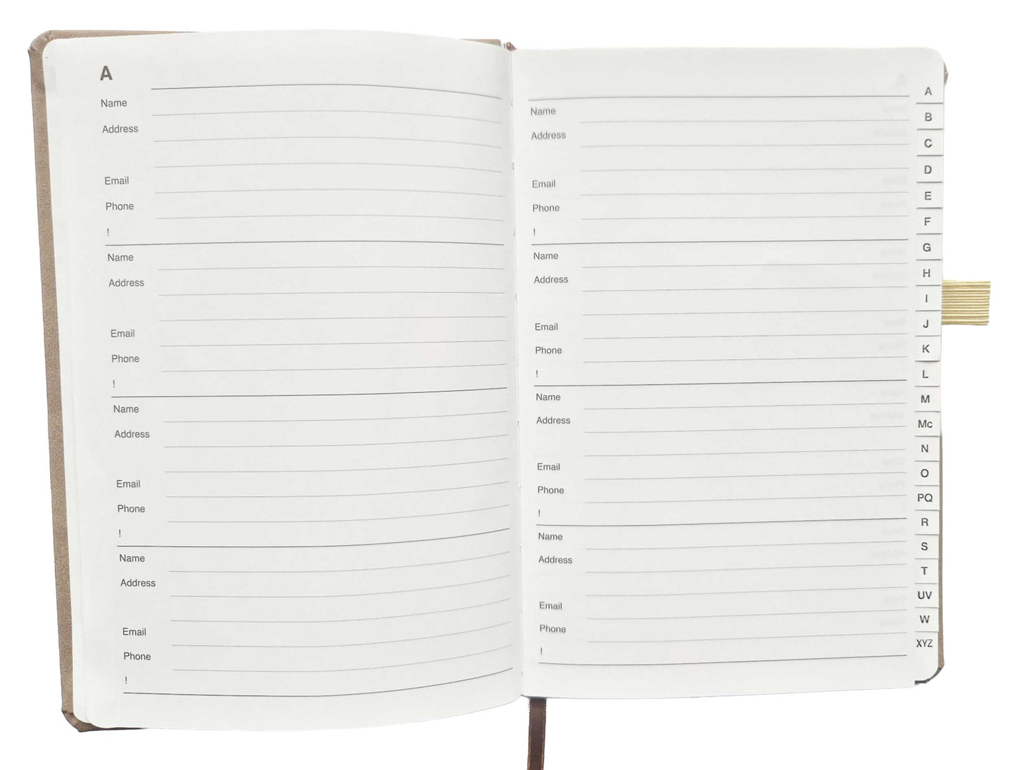 Esposti Address & Everyday Essentials Book A-Z Address Book with Website Password Records, Key Dates & Useful Information Sections, Faux Leather Cover, Elastic Closure, Pen Loop, 144 Pages, Taupe