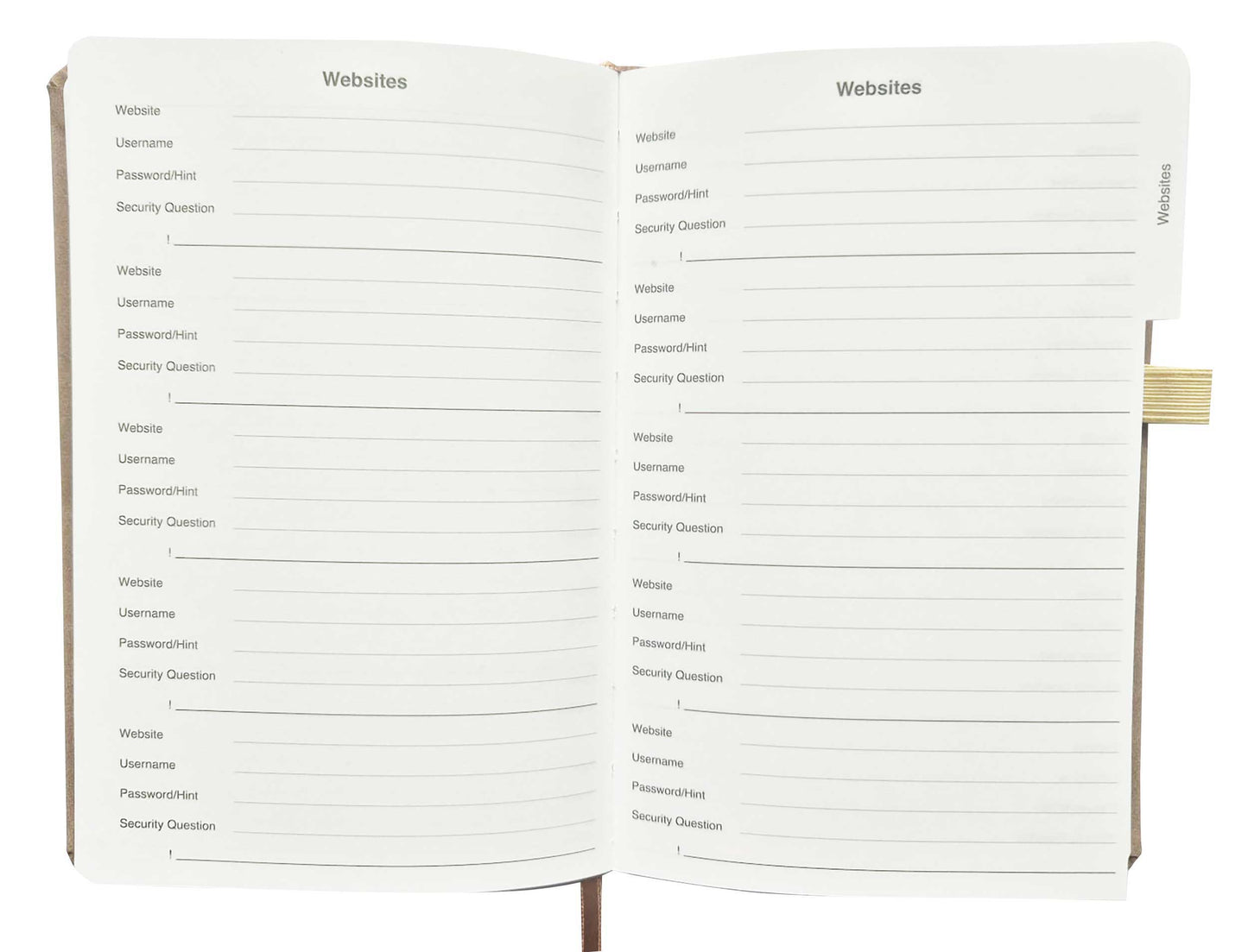 Esposti Address & Everyday Essentials Book A-Z Address Book with Website Password Records, Key Dates & Useful Information Sections, Faux Leather Cover, Elastic Closure, Pen Loop, 144 Pages, Taupe