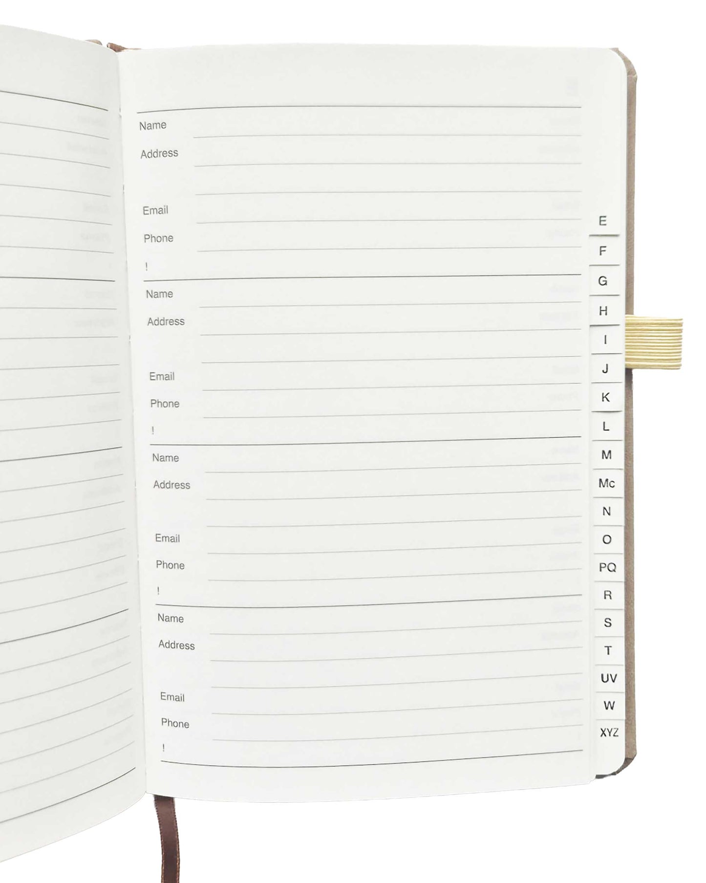 Esposti Address & Everyday Essentials Book A-Z Address Book with Website Password Records, Key Dates & Useful Information Sections, Faux Leather Cover, Elastic Closure, Pen Loop, 144 Pages, Taupe