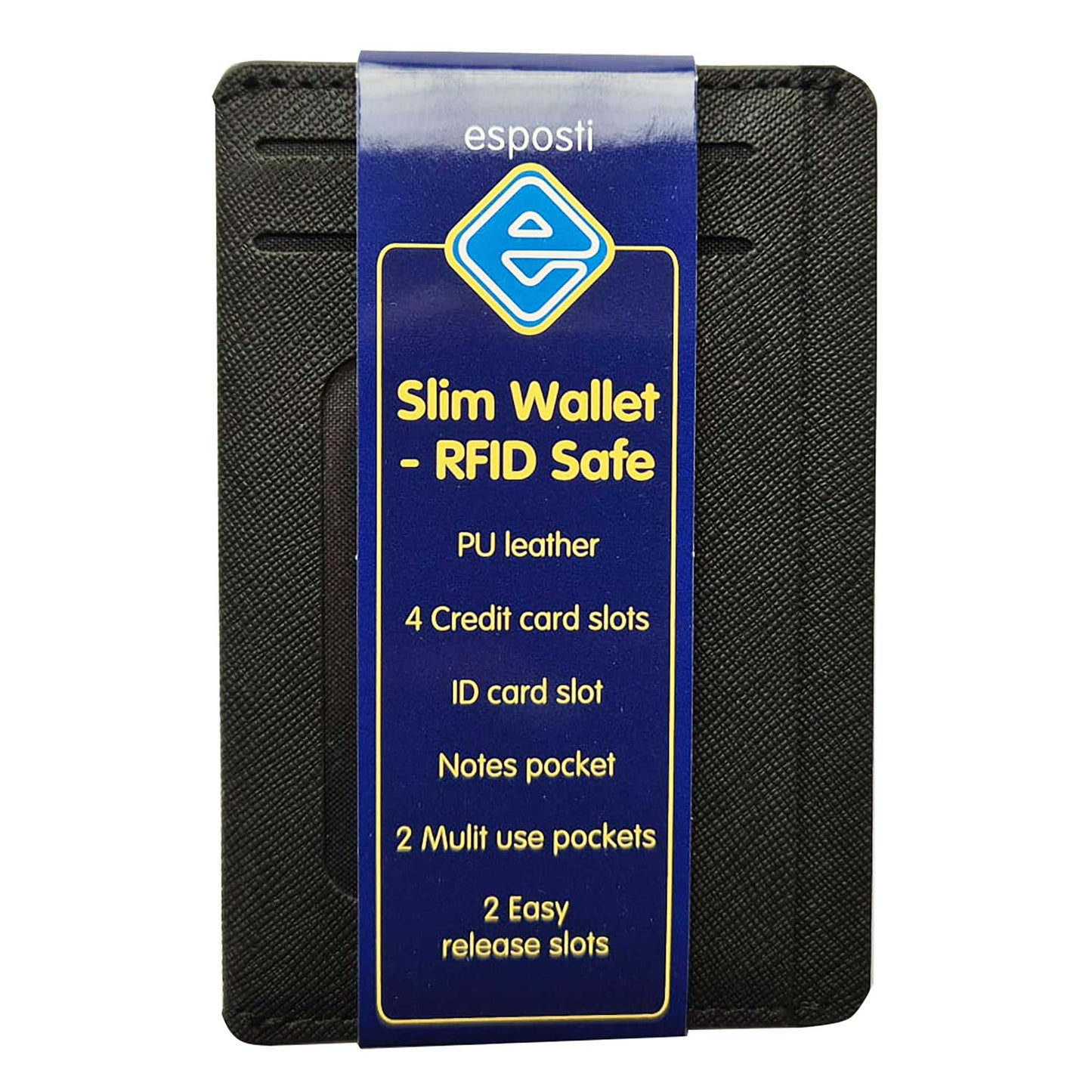 Esposti Slim Credit Card Wallet | RFID Safe | 4 Card Slots | ID Slot | Notes Pocket | EL787-12