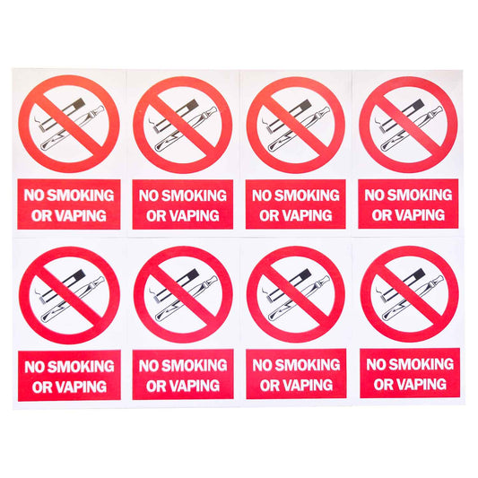 No Smoking or Vaping Stickers x 8pcs - HS01E