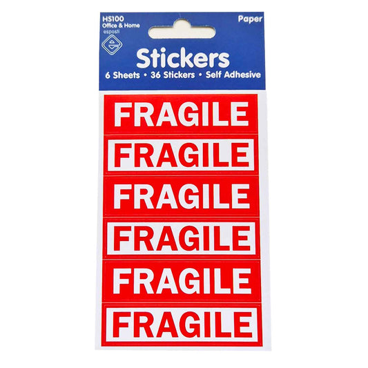 Fragile Stickers – 36 labels ( 6 sheets) - HS100