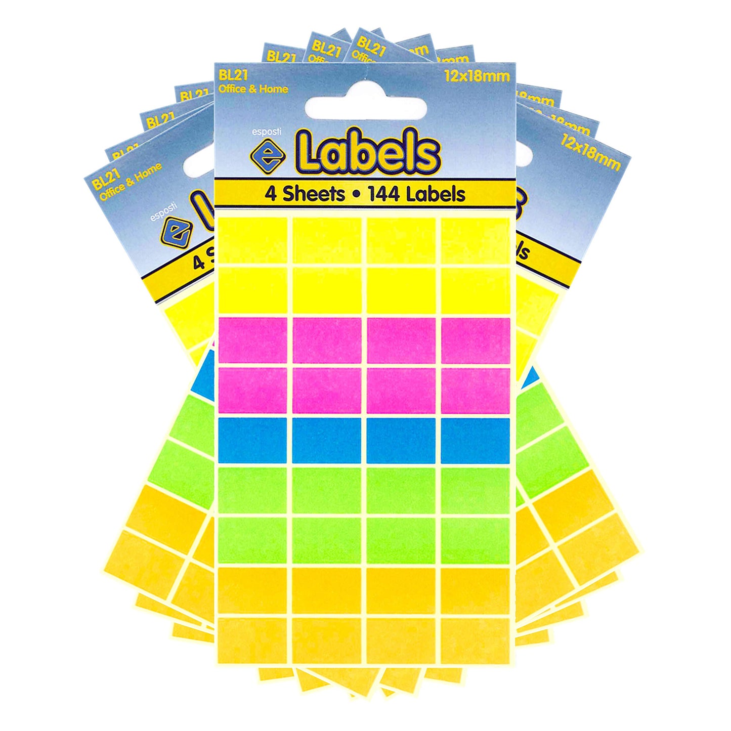 Esposti All Purpose Multi Use Sticky Labels - Self Adhesive - Assorted Colours - 12x18mm - 10 Packs Containing 1440 Stickers