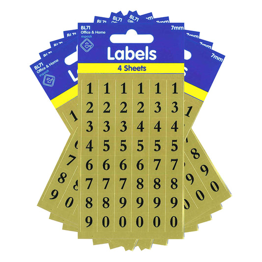 Esposti Multi Purpose Numbers Stickers - Self Adhesive - Black with Gold Background - 7mm - 10 Packs Containing 2160 Sticky Numbers