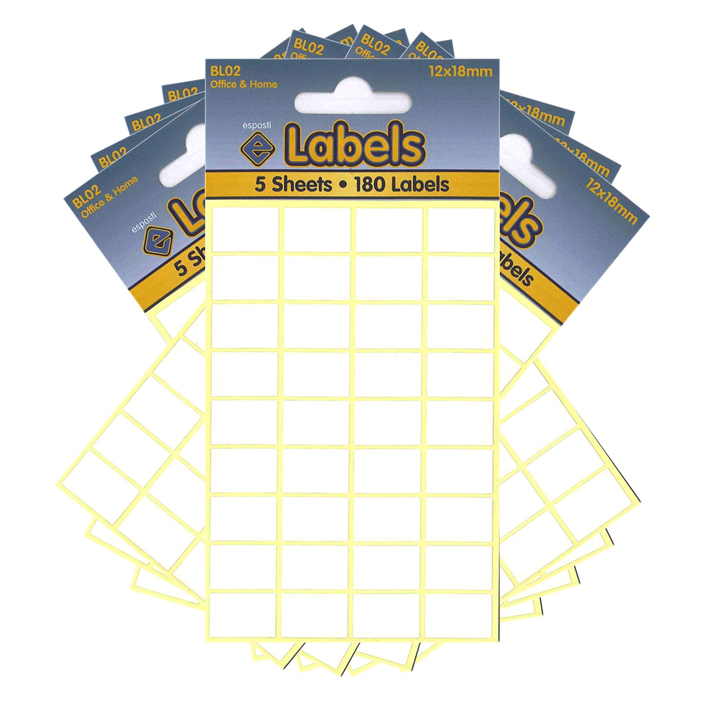 Esposti All Purpose Multi Use Sticky Labels - Self Adhesive - White - 12x18mm - 10 Packs Containing 1800 Stickers