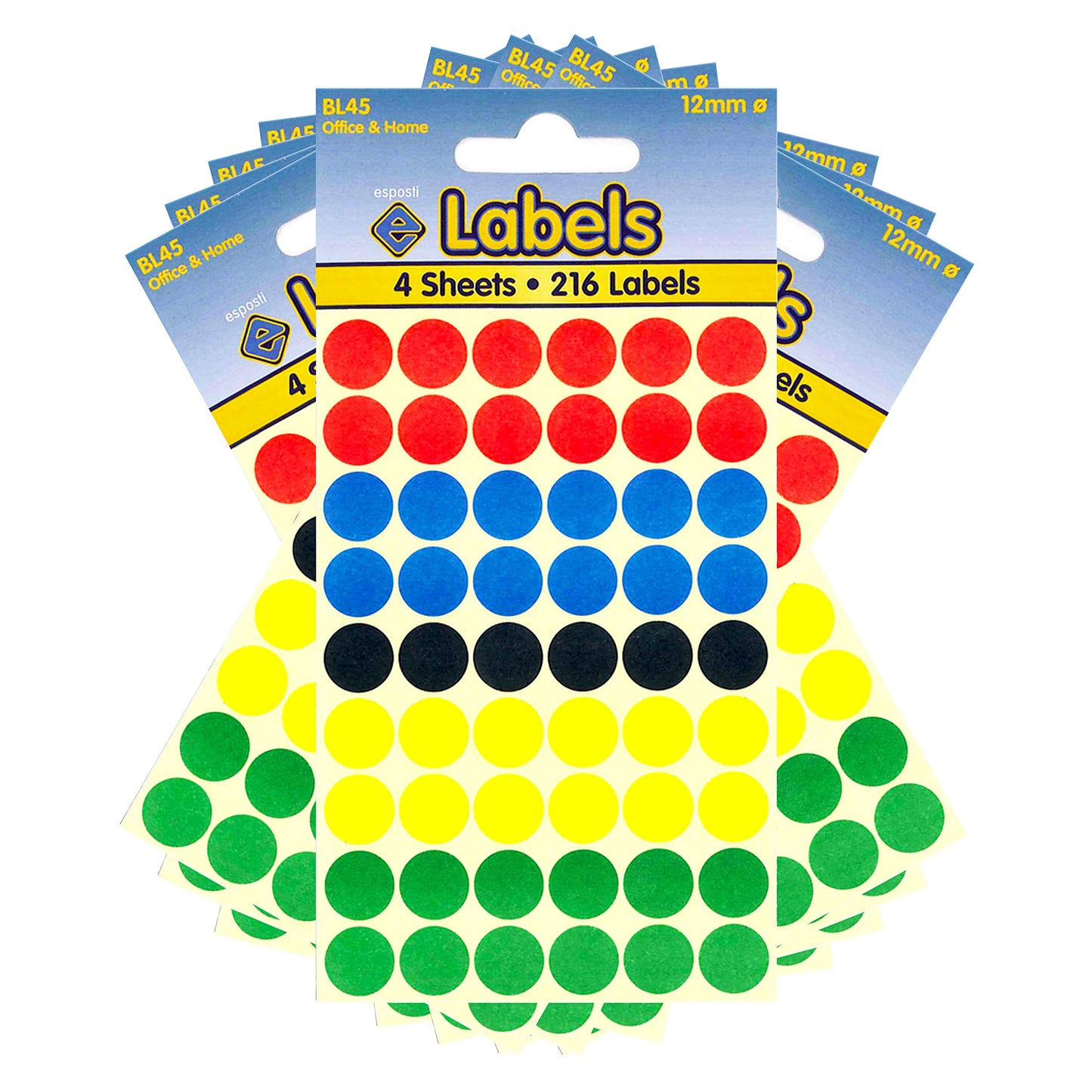 Esposti 12mm Small Colour Coding Dot Stickers - Self Adhesive - Assorted Colours - 10 Packs Containing 2160 Labels